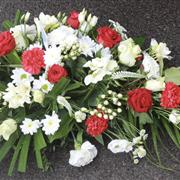 Red and white coffin spray